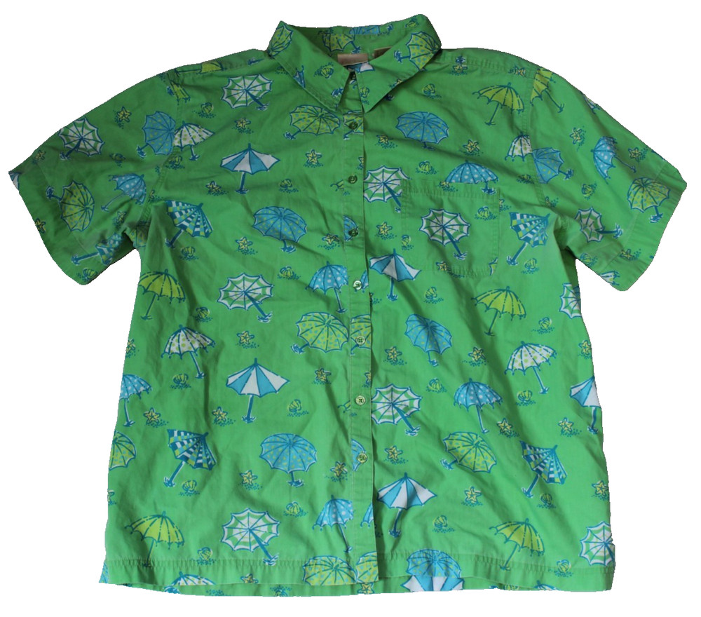 Bobbie Brooks Button Up Blouse Women's Size 18W/20W Green All Over Beach Print