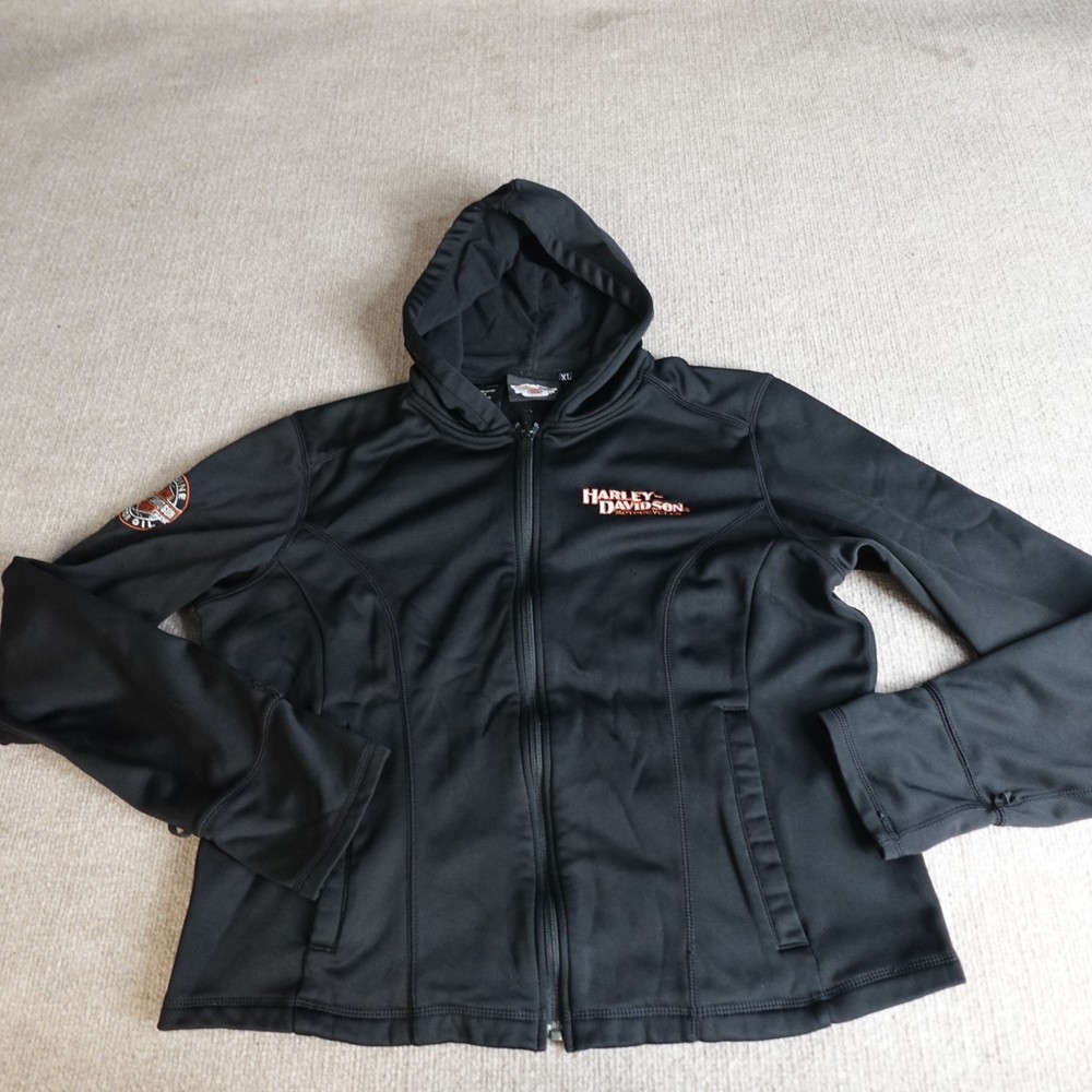 Harley Davidson Womens Sweater XL Black Hoodie Full Zip Embroidered
