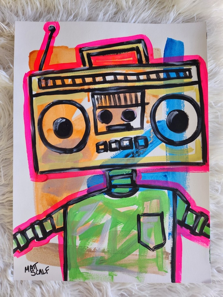 Original 18x24 Abstract Graffiti Boombox Radio Street Art Painting by Matt Scalf-image