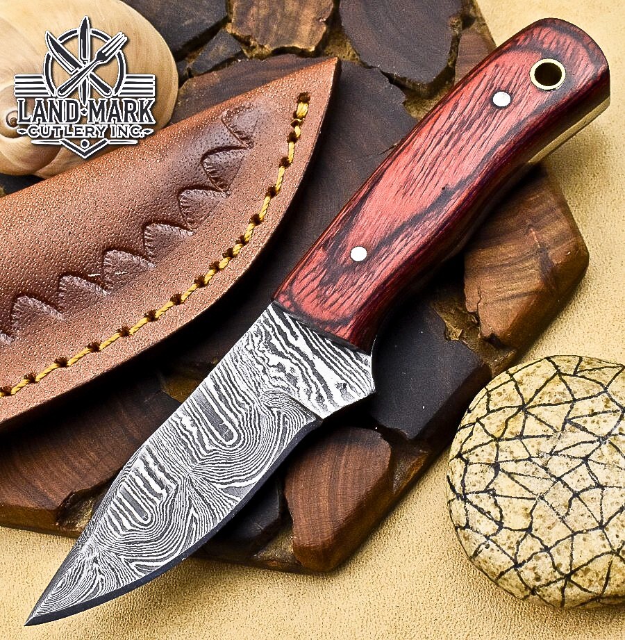 BEAUTIFUL CUSTOM DAMASCUS HANDE MADE HUNTING SKINNER KNIFE HARD WOOD HANDLE