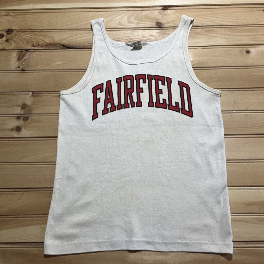 Vintage 80s Champion Fairfield University College Tank Top Spellout Size Medium