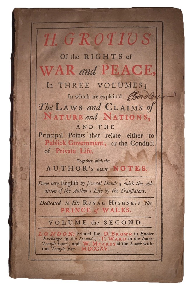 1715, H. GROTIUS OF THE RIGHTS OF WAR AND PEACE, VOLUME 2 of 3, LAW