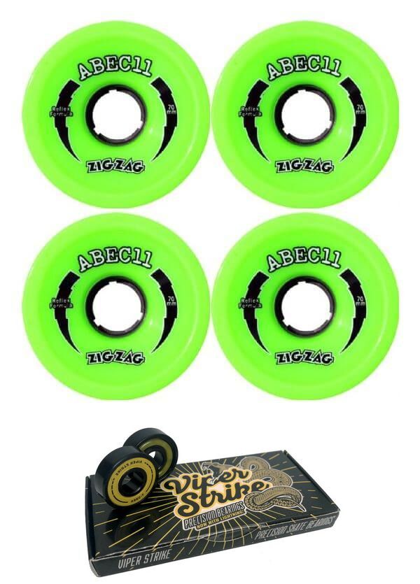 ABEC 11  ZigZags Skateboard Wheels - 70mm 80a + bearings
