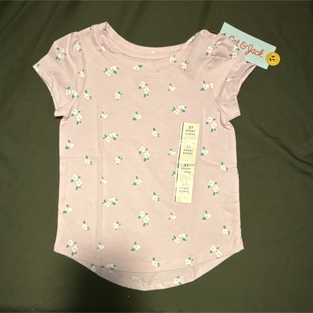Cat & Jack 2T Short Sleeve Floral Light Pink Cotton T-Shirt for Baby Toddler