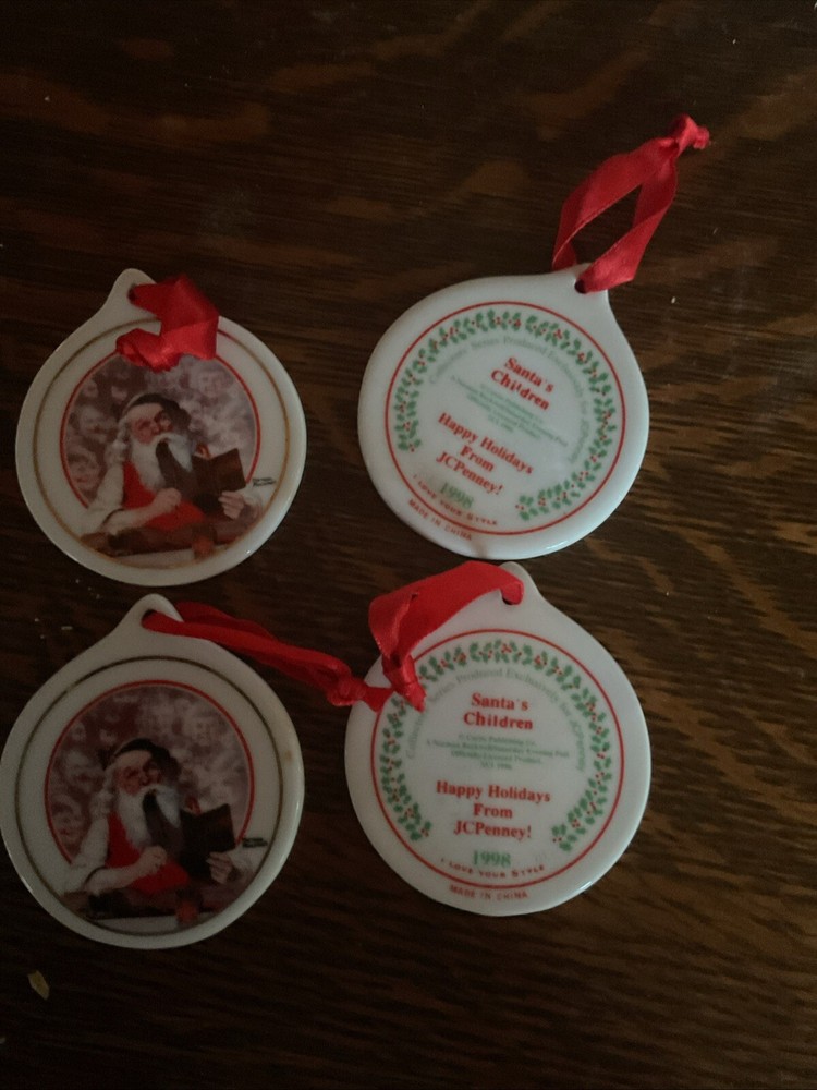 JC Penny Norman Rockwell Santa’s Children 2.75” Ceramic Christmas Ornament 1998