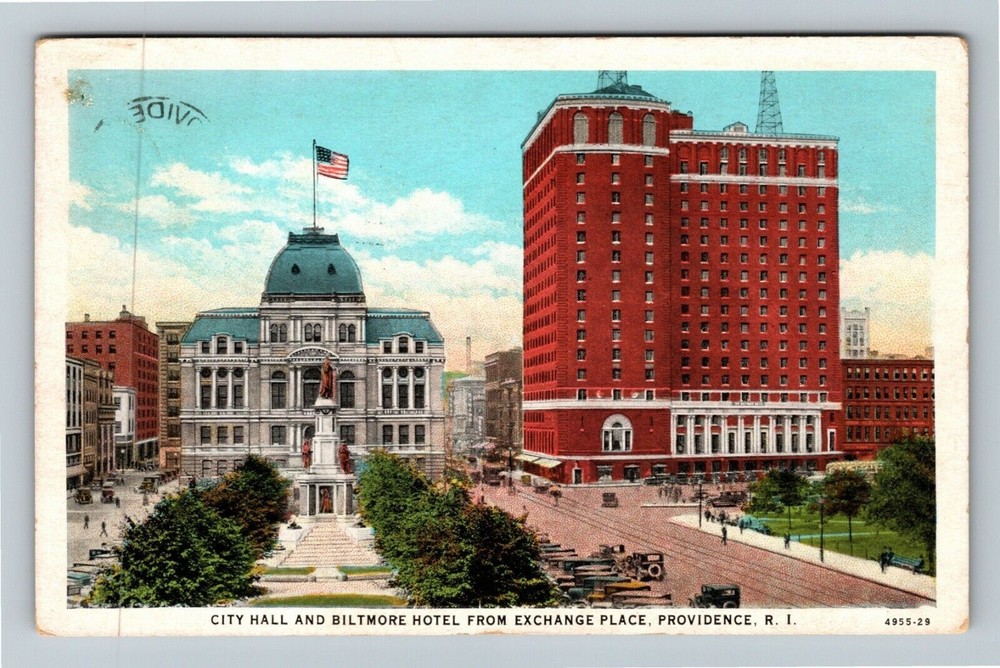 Providence RI-Rhode Island, City Hall, Biltmore Hotel, c1938 Vintage Postcard