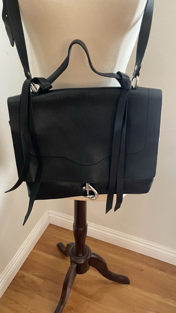 Rebecca Minkoff Womens Black Pebbled Leather Adjustable Strap Crossbody Bag