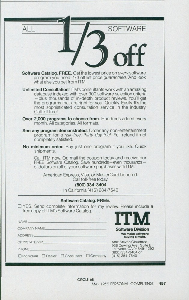 1983 ITM Software Software Catalog Offer Demonstration Consultation Ad PEC1