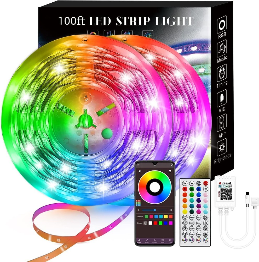 100FT Smart LED Strip Lights (2 Rolls of 50ft), RGB Strip Lights Sync to Musi...
