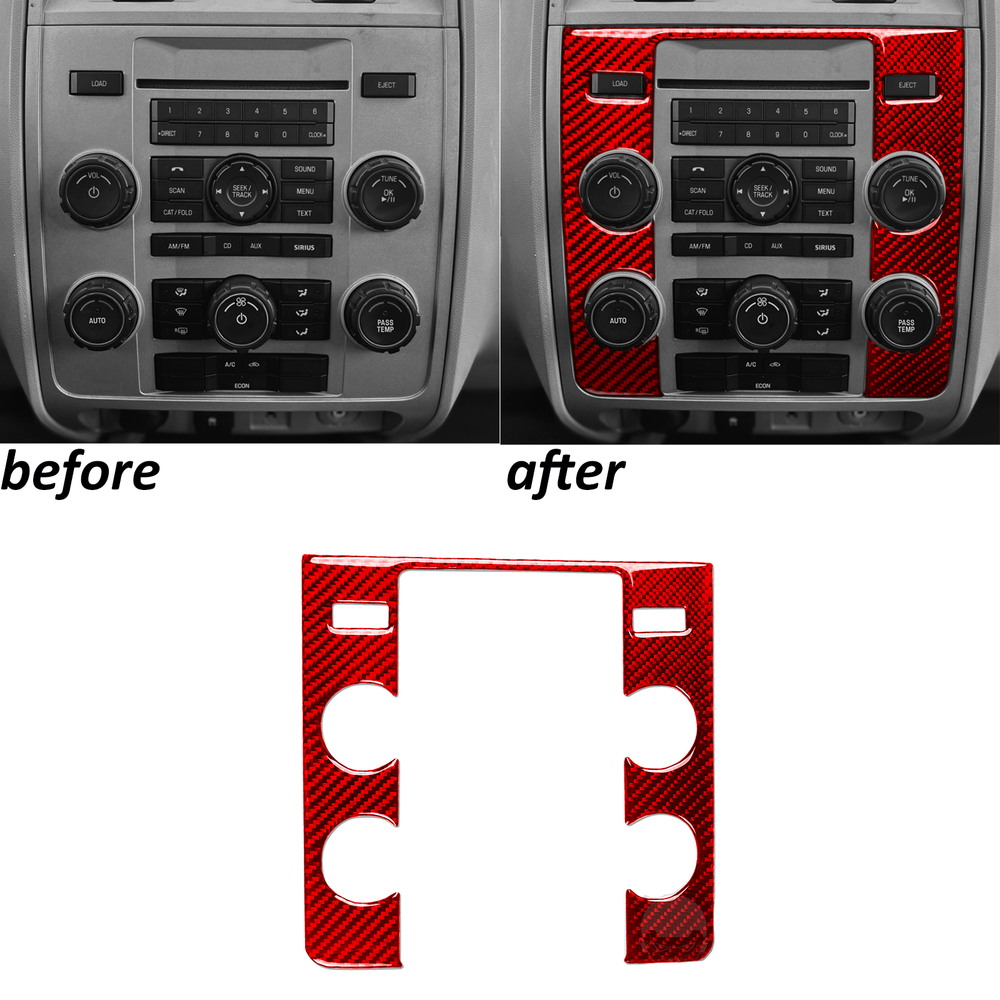 Red Carbon Fiber Console AC Switch Button Panel Cover Trim For Ford Escape 08-12