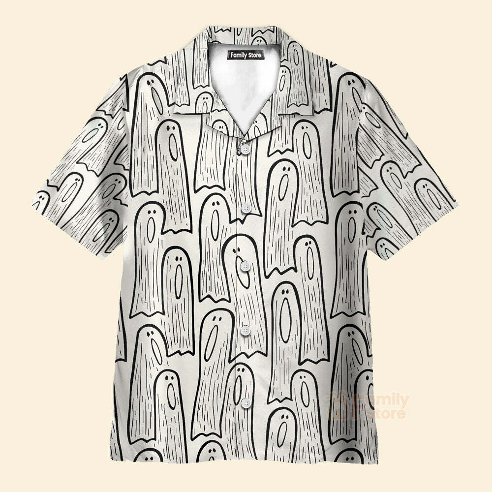 Mens Hawaiian Shirt Halloween Ghost Print Short Sleeve Tropical Casual Shirt for Men