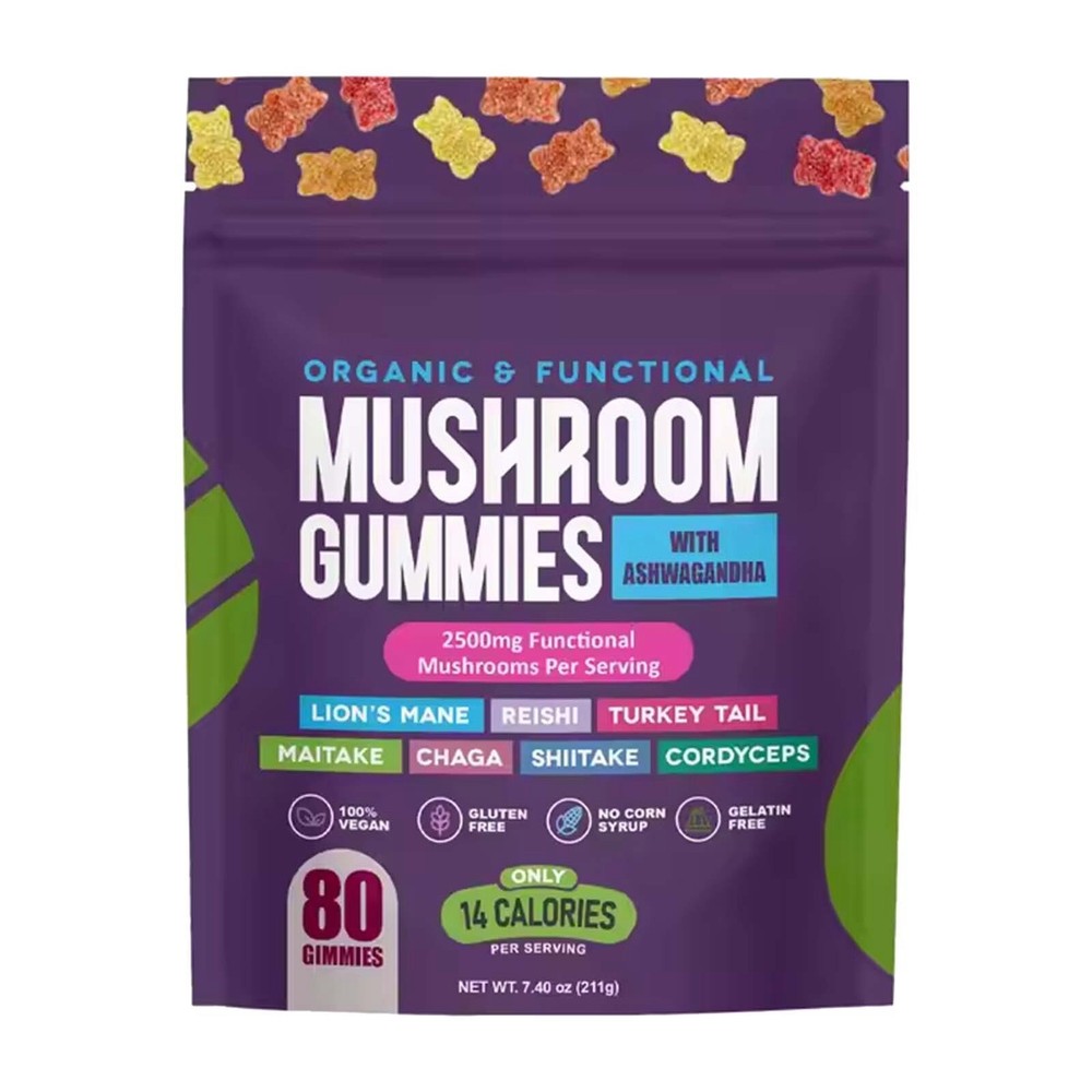 Vegan Mushroom Blend for Focus & Immunity, with Reishi & Cordyceps 80 Gummies