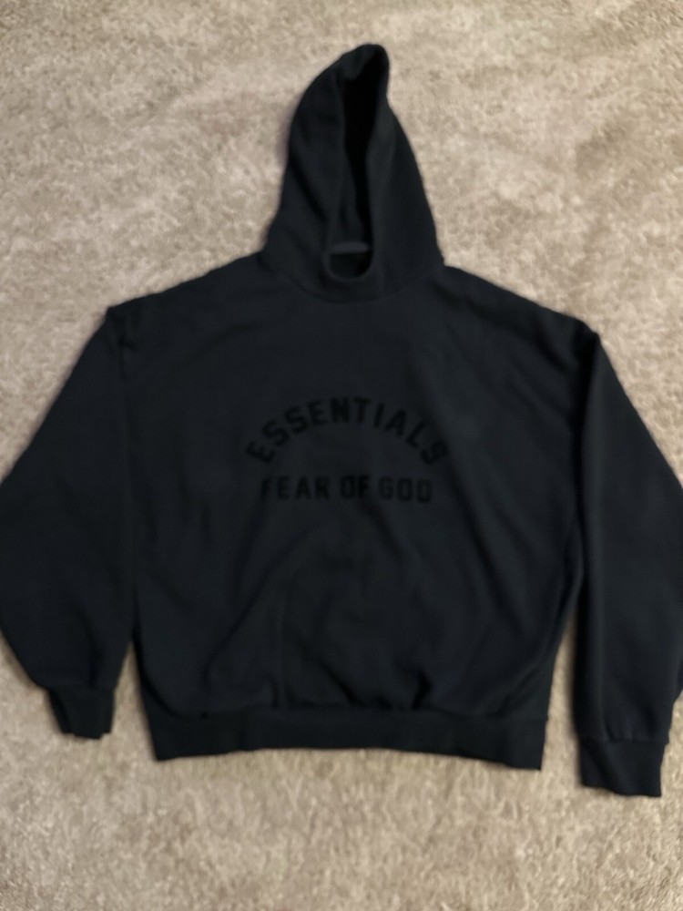 Fear of God Essentials Jet Black Hoodie Size Large NWT