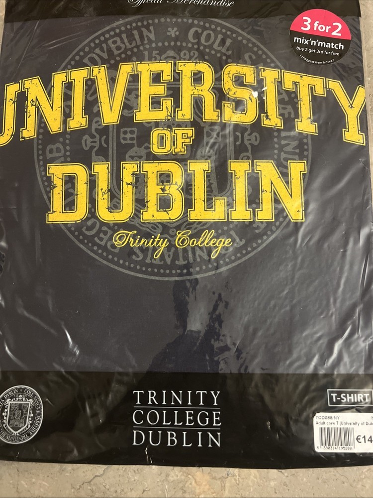 Xl Men's Cotton Crew T Shirt Trinity College Dublin Navy