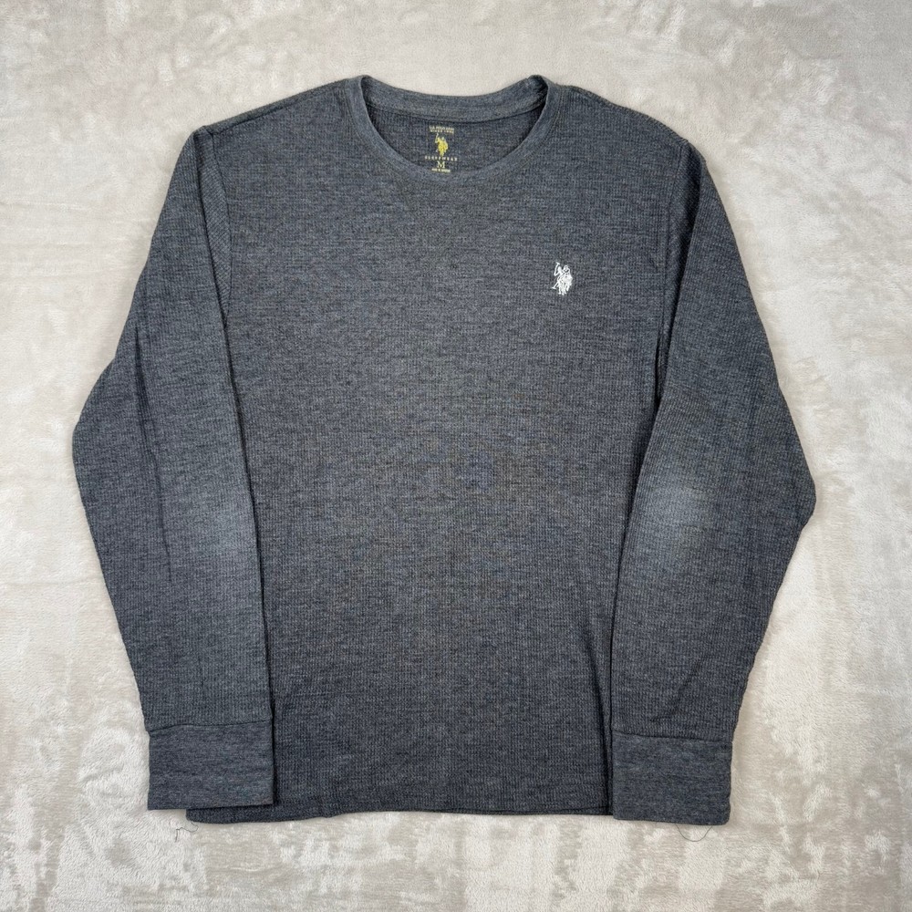 US Polo Assn Men's M Long Sleeve Crew Thermal Top Black Gray