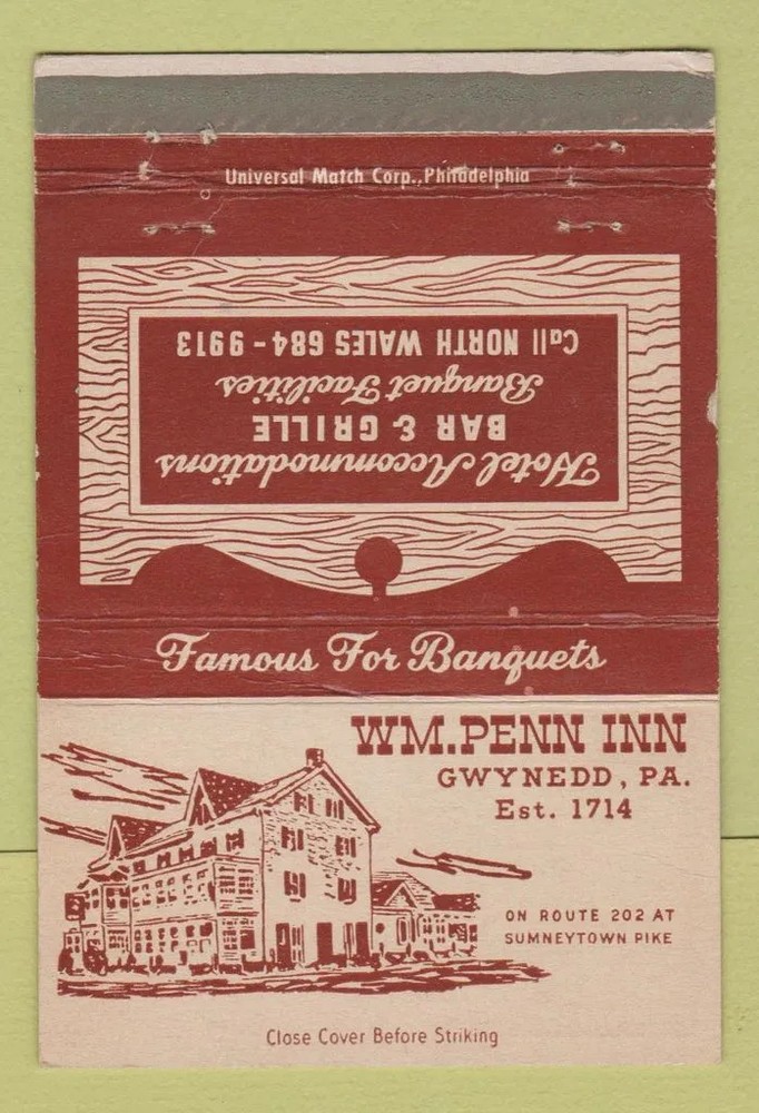 Matchbook Cover - WM Penn Inn Gwynedd PA 40 Strike