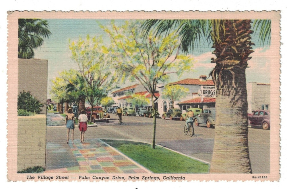 Antique 1941 View On Palm Canyon Drive Palm Springs California Postcard