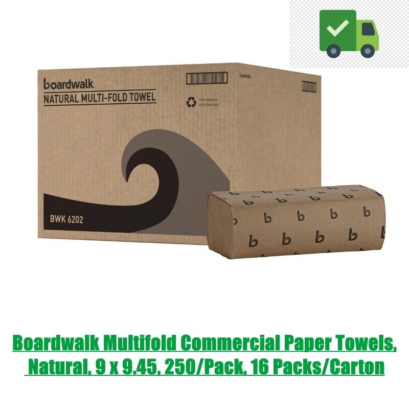 Boardwalk Multifold Commercial Paper Towels, Natural, 9 x 9.45, 250/Pack, 16 Pac