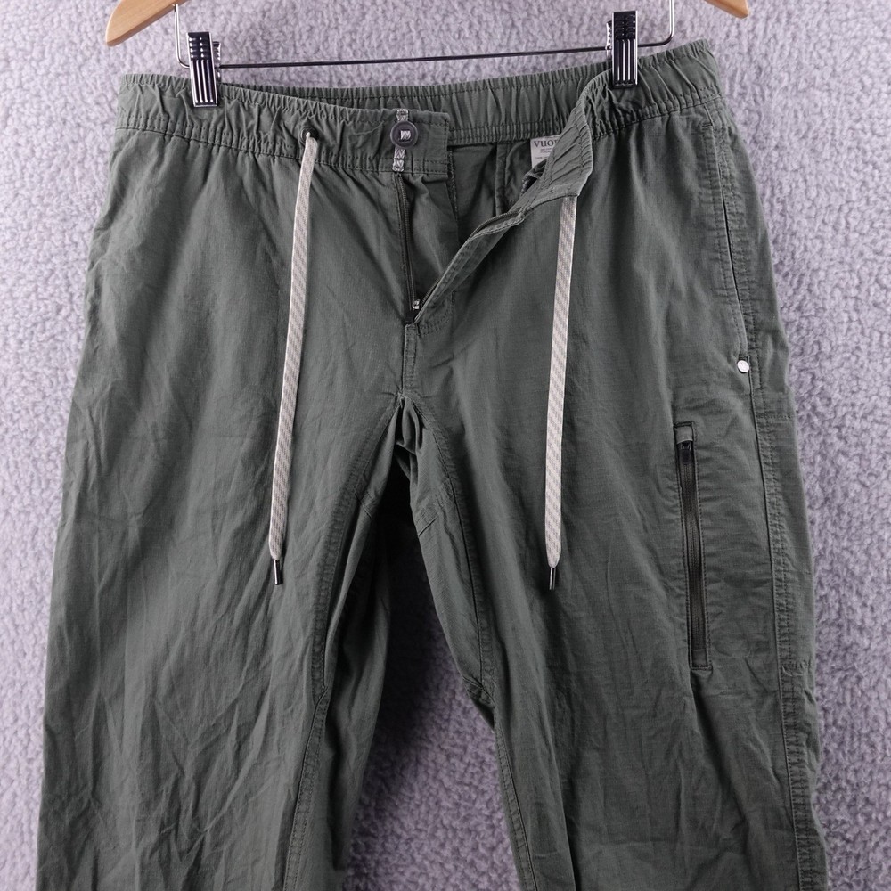 Vuori Men Ripstop Jogger Pants Olive Green Cargo Pockets Elastic Waist L