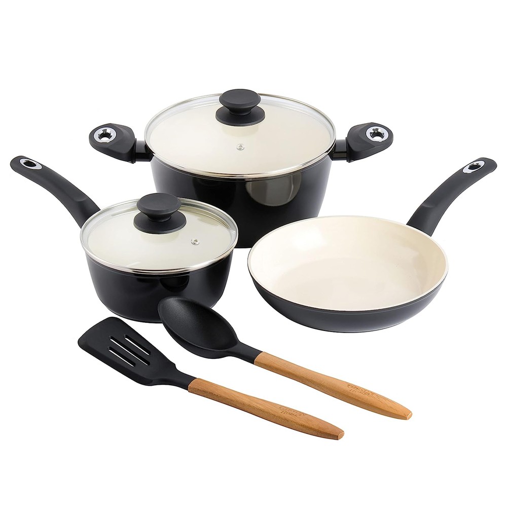 Gibson Home 96892.07R Plaza Cafe 7 Piece Forged Aluminum Cookware Set In Black