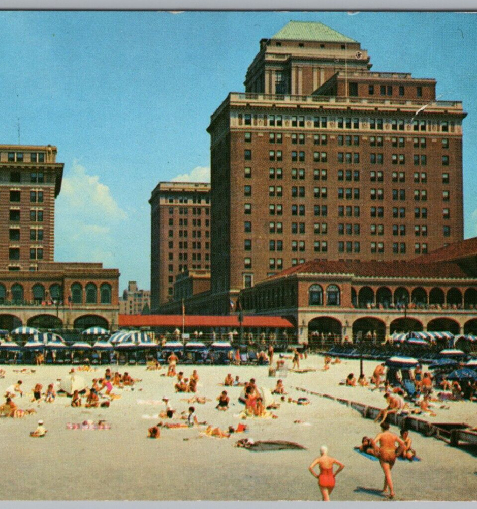 1960 Chalfonte & Haddon Hall Hotels Beach, Atlantic City, NJ VTG Postcard Posted