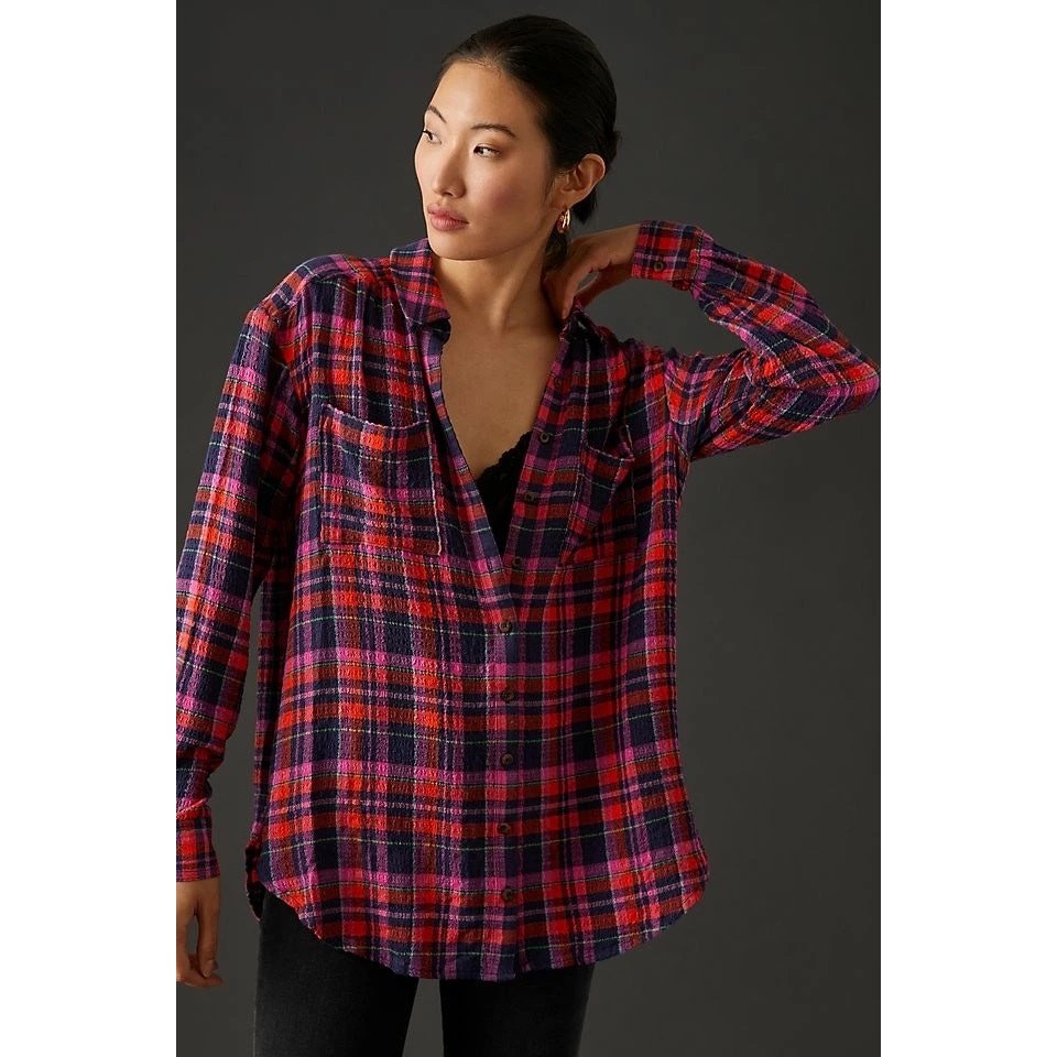 Anthropologie Pilcro Relaxed Plaid Shirt Size Large