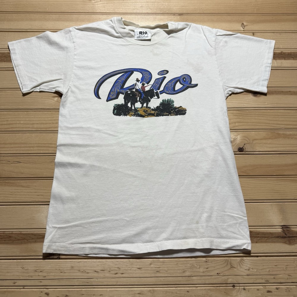 Vintage 90s Rio Grande River Basin Western Horseback Cowboy Art Shirt - Medium