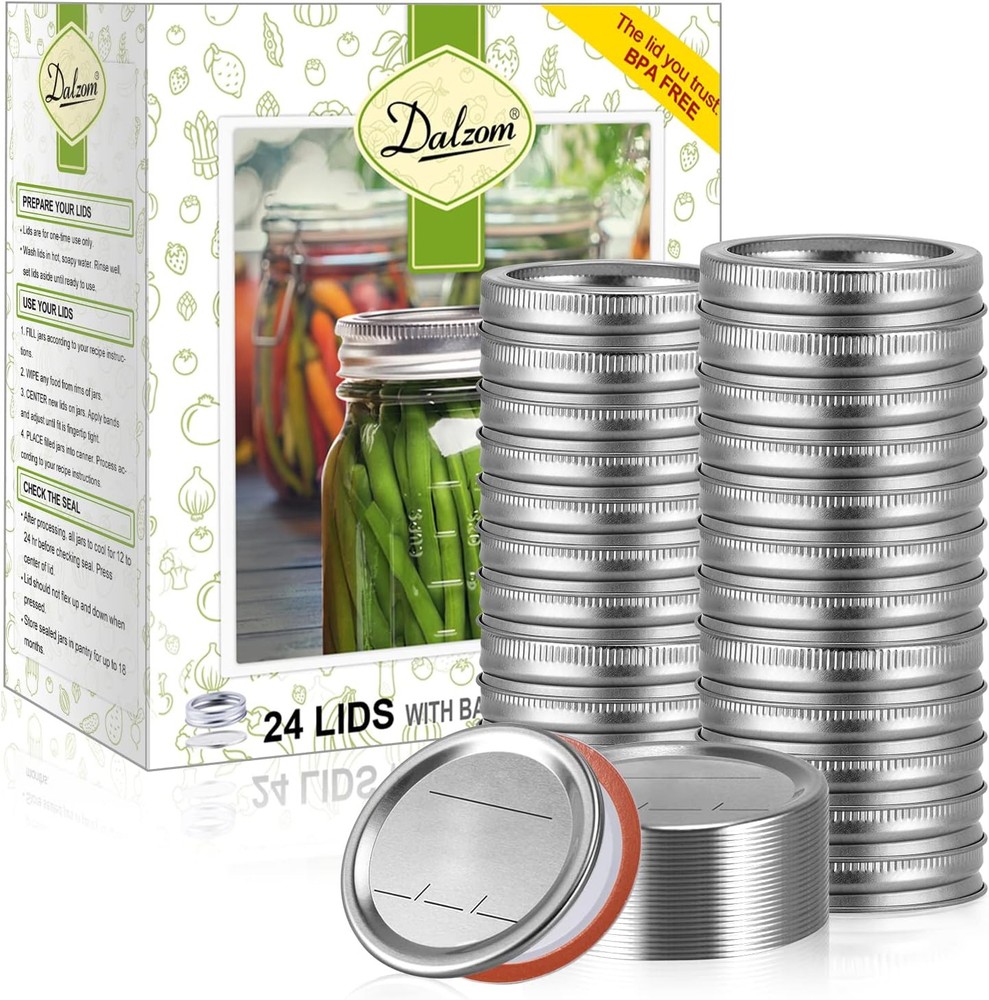 Dalzom® 48Pcs Canning Lids with Rings Regular Mouth, Silver