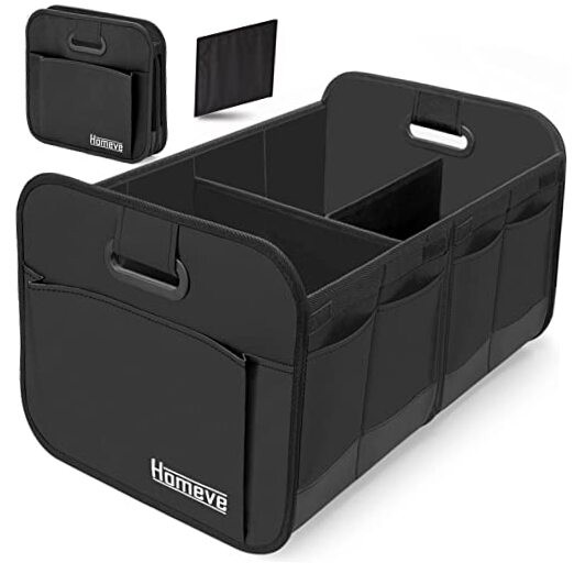Car Trunk Organizer with Reinforced Handles and 2 Black Compartments for Storage