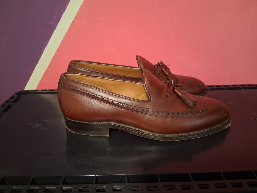 J&M Crown Aristocraft VTG Leather Wingtip Tassle Loafers Cherry USA Mens Size 8D