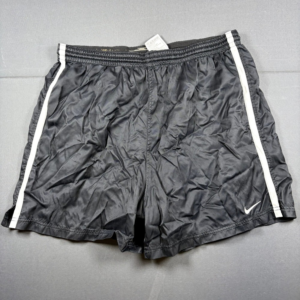 Nike Vintage Black Athletic Shorts White Side Stripe Swoosh Logo Y2K Sportswear