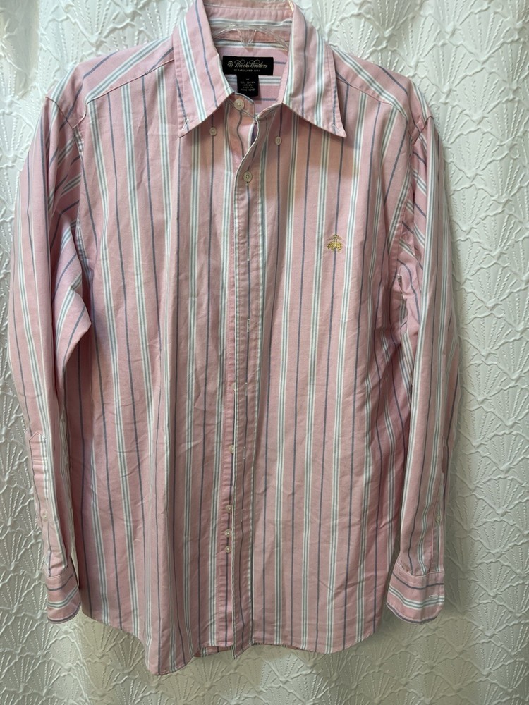 Brooks Brothers  Mens size MEDIUM pink striped shirt. Excellent condition.