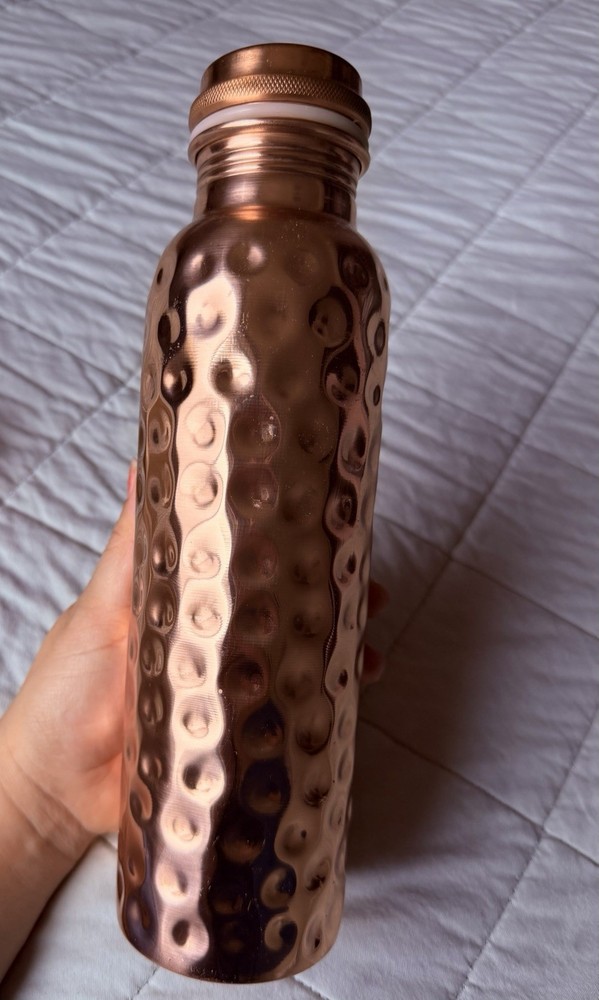 34oz Pure Copper Water Bottle - Handmade Hammered Finish - Ayurvedic Health USA