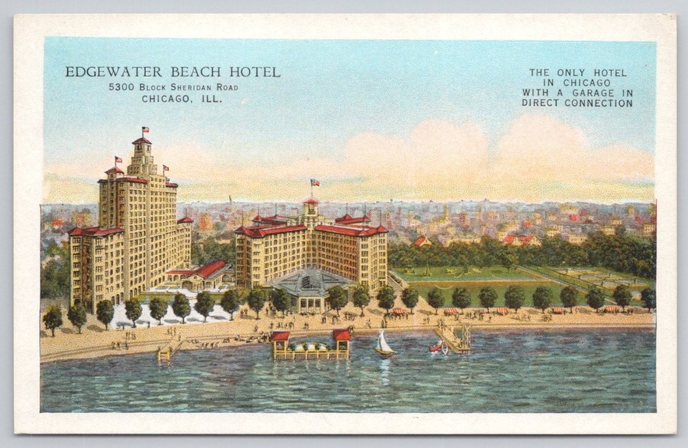 Edgewater Beach Hotel Chicago IL Lake Michigan Beach Curt Teich Postcard