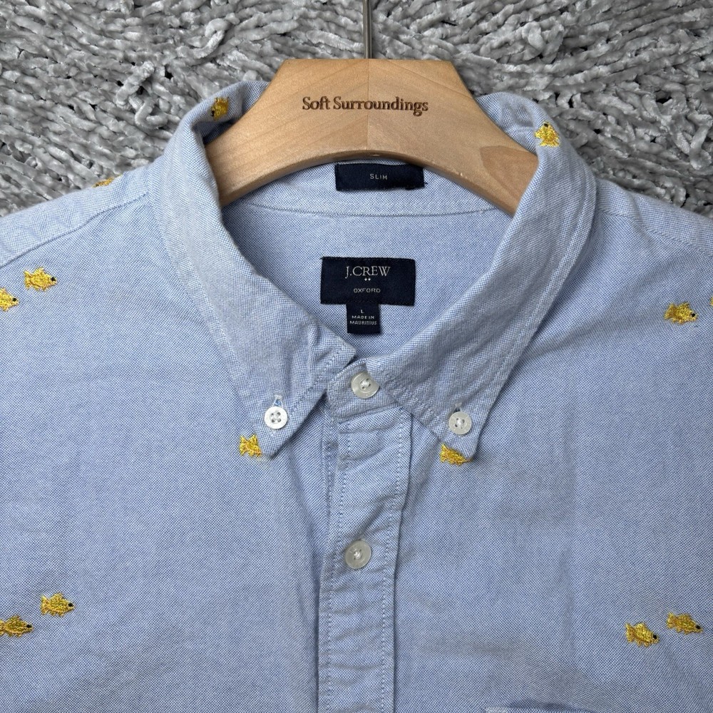 J.Crew Oxford Button Down Shirt Mens Large Slim Fit Embroidered Animal Print
