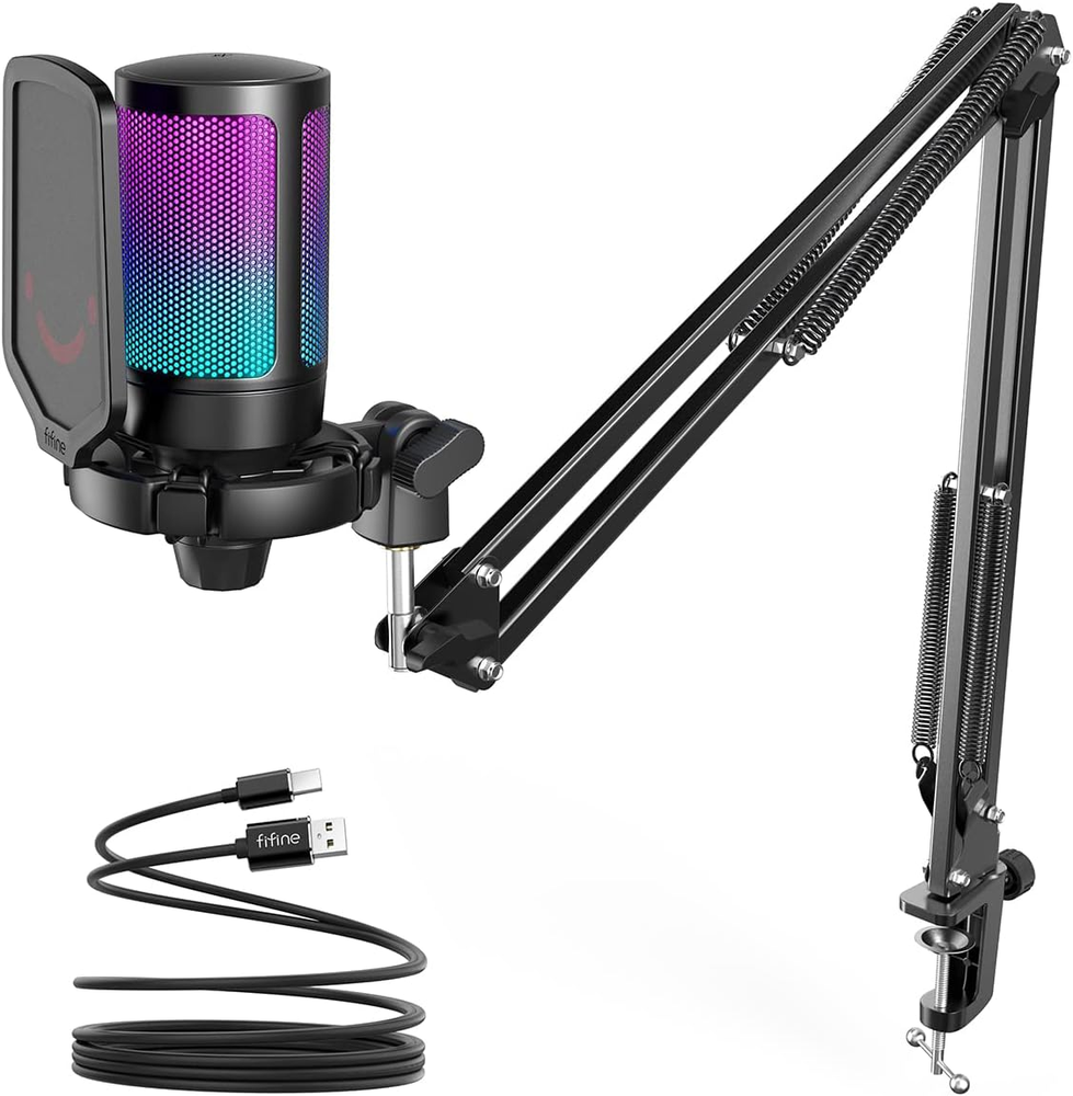 Gaming PC USB Microphone, Podcast Condenser Mic with Boom Arm, Pop Filter, Mute