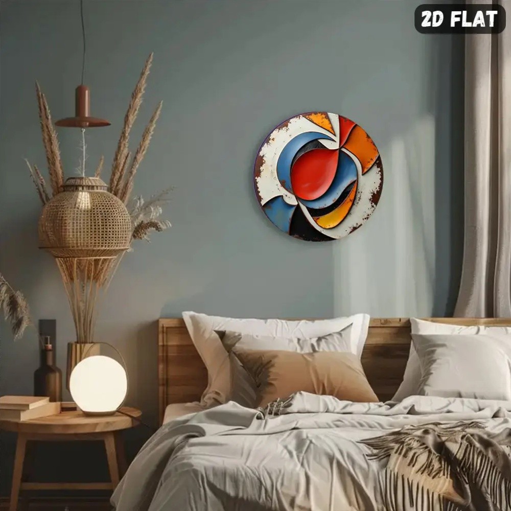 Geometric Swirl Red Blue Yellow Round Wall Art