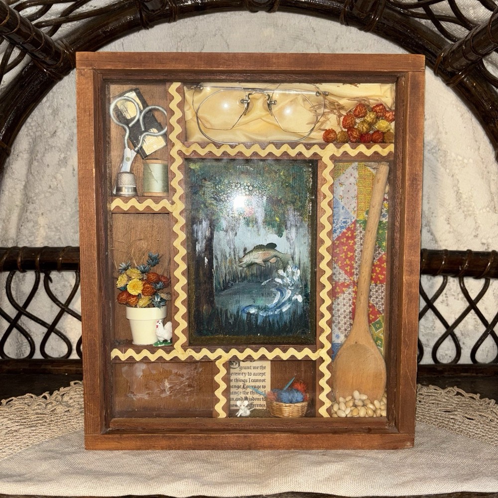 Vintage Wooden Shadow Box Diorama with Contents Wall Art Decor
