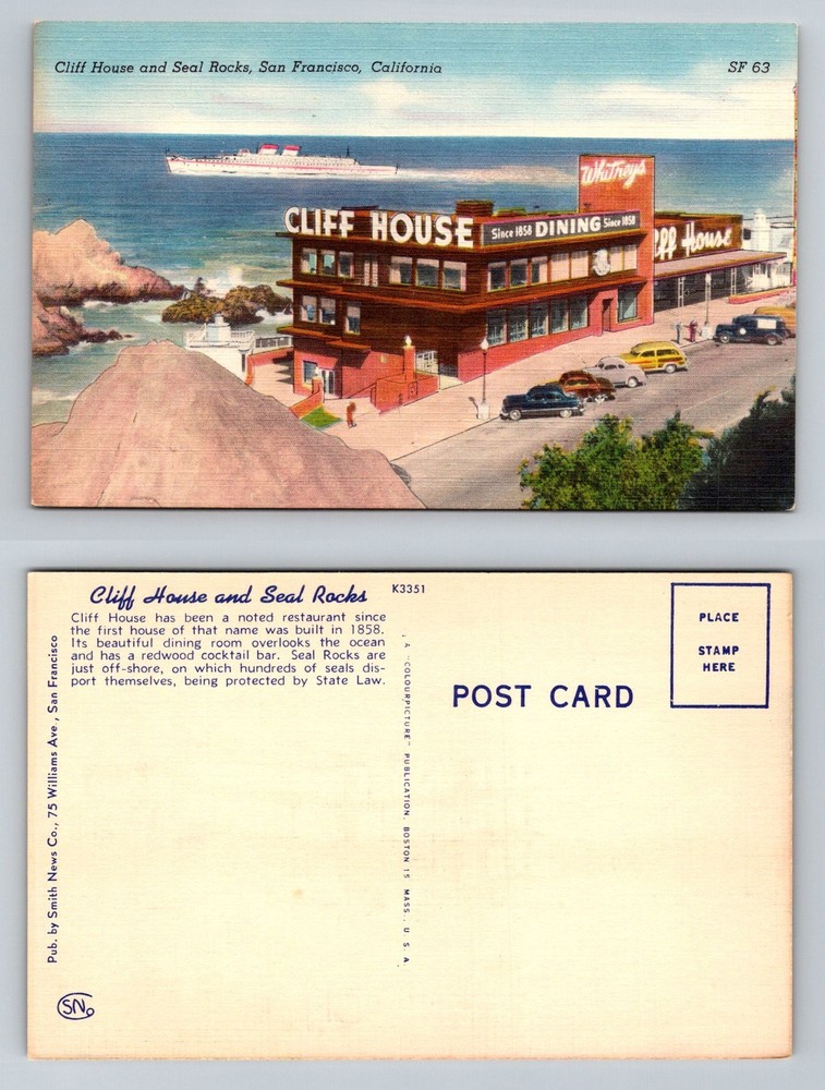 San Francisco, CA-California Cliff House Seal Rocks Ocean Liner Vintage Postcard