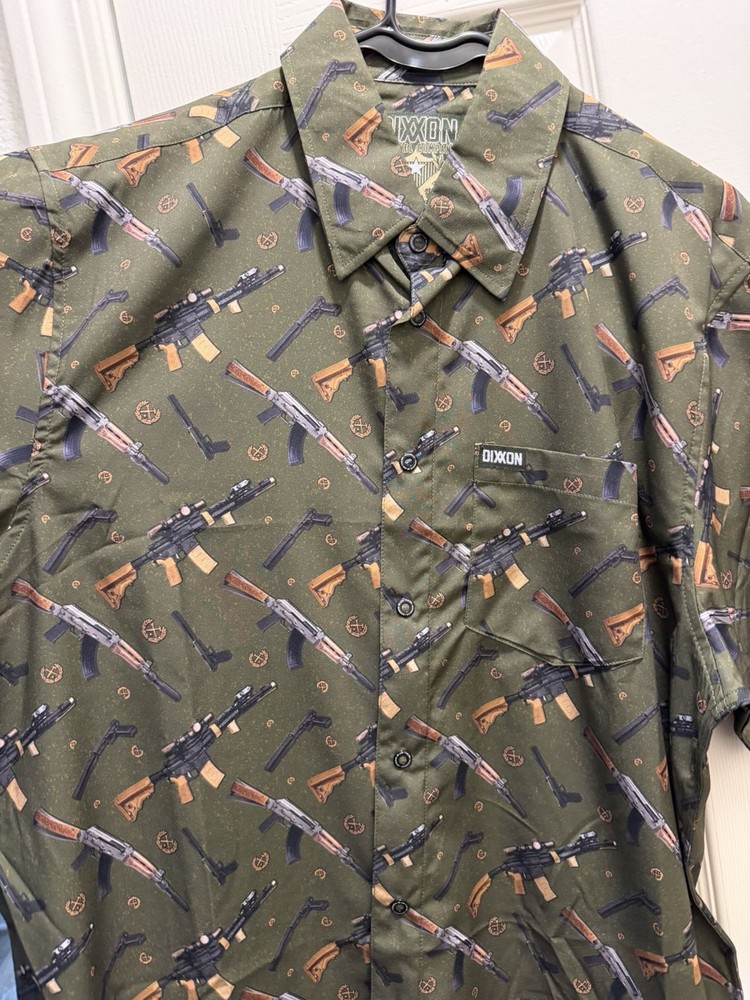 Dixxon Flannel Company Guns Graphic Print Button-Up Shirt Green Men's Regular