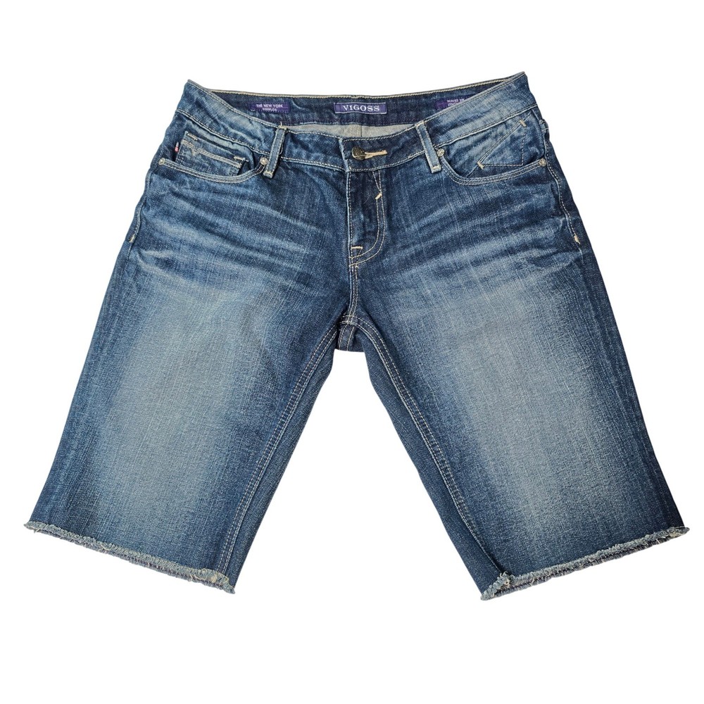 Vigoss The New York Bermuda Denim Shorts Medium Wash Raw Hem Size 28