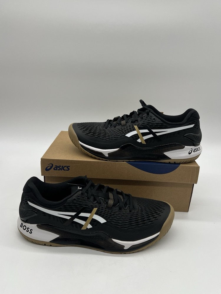Rare Asics x BOSS Gel Resolution 9 Mens Sz 8 Black Camel Tennis Sneakers Shoes
