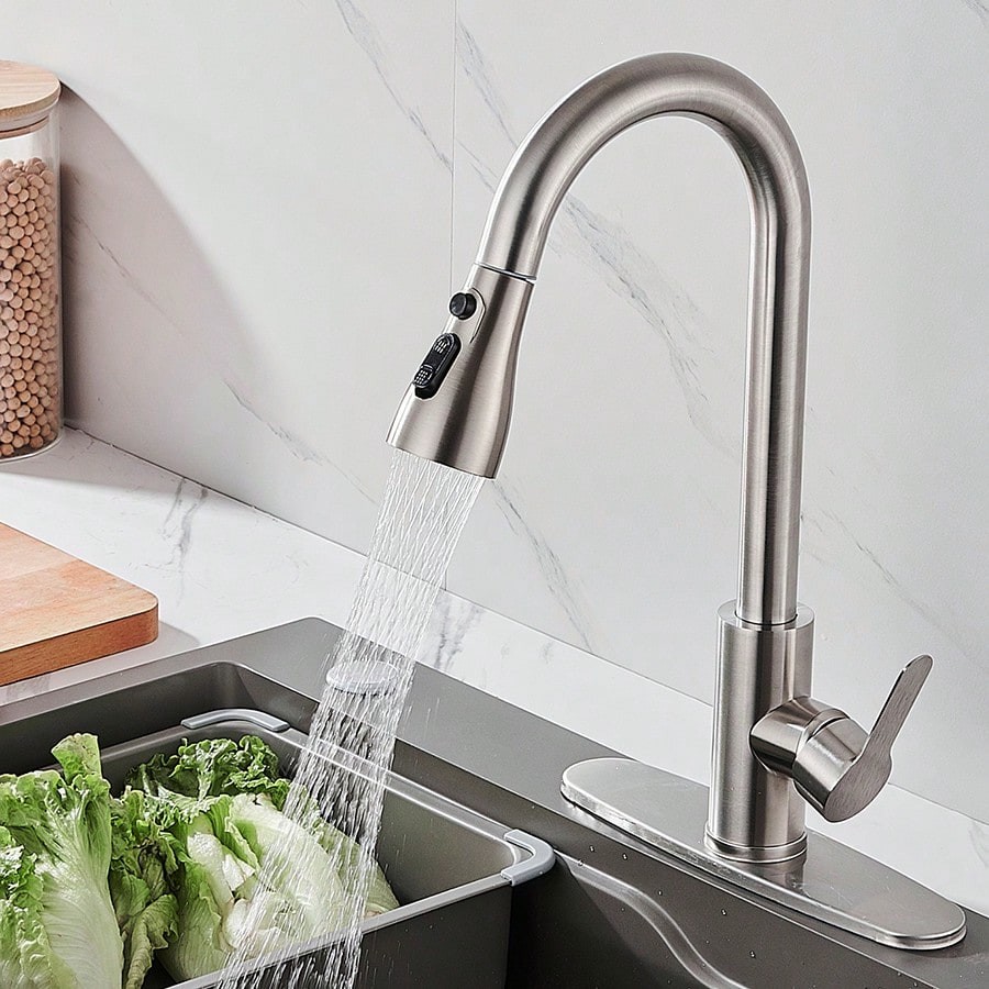 RFG High Arc Brushed Nickel Pull Down Kitchen Faucet