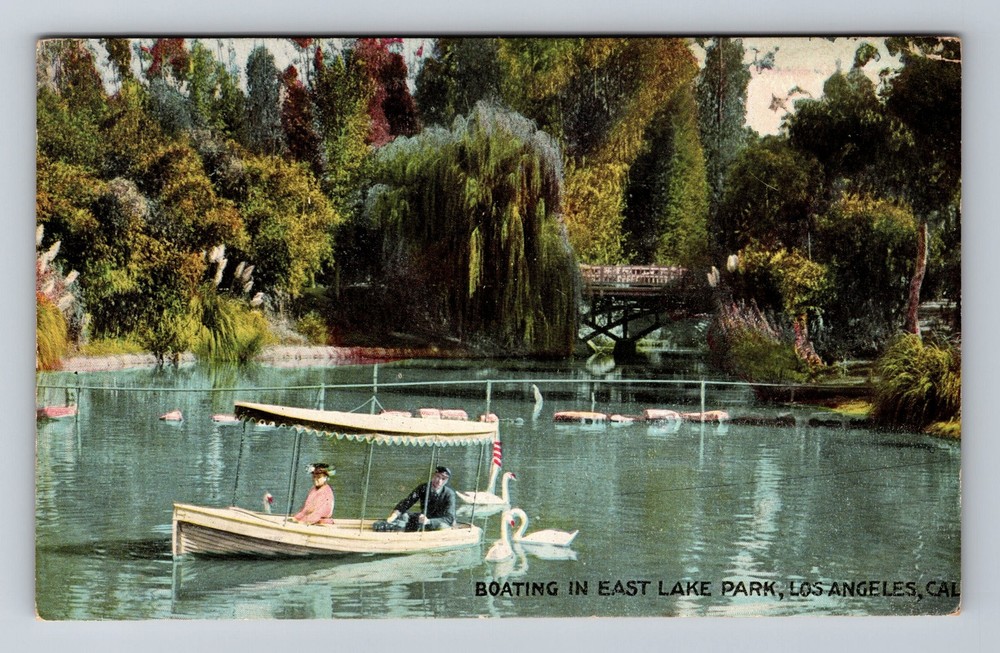 Los Angeles CA-California Boating In East Lake Park Vintage Postcard