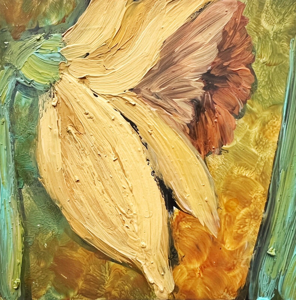 Mini Impressionist Daffodil Flower Oil Painting Wall Art 4 Inch