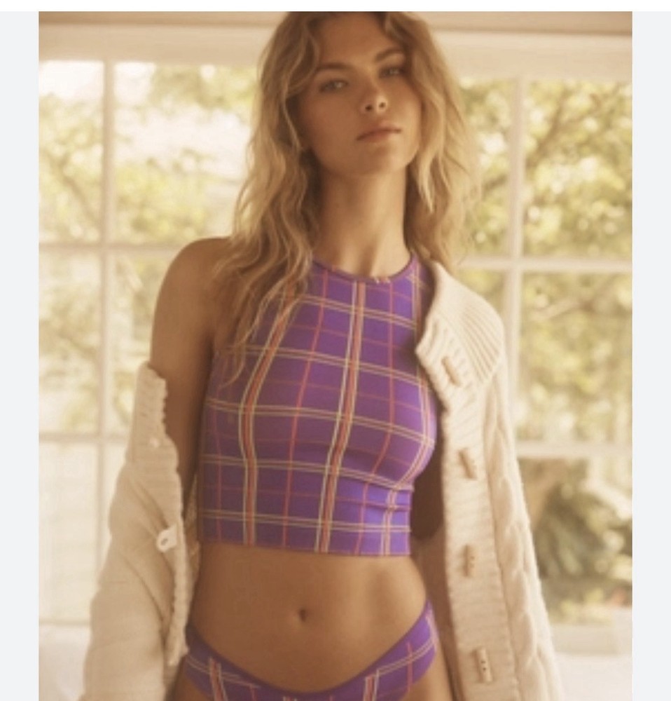 Anthropologie Lyrebird Purple Seamless Jacquard High Neck Tank (S/M)