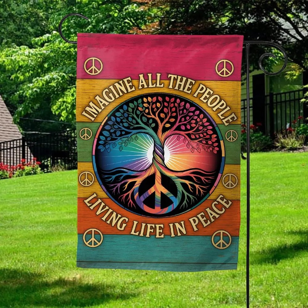 Peace Sign Hippie Flag, Imagine All The People Living Life In Peace