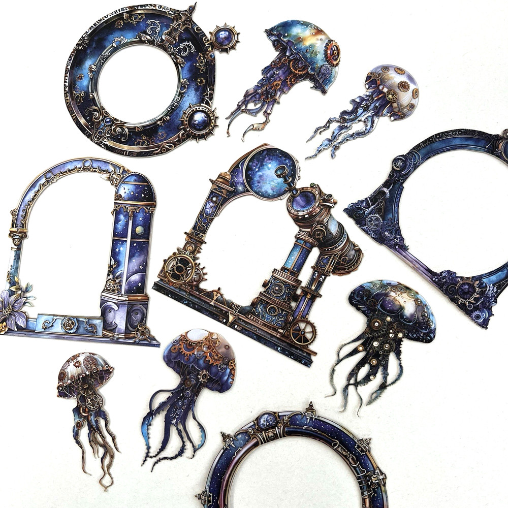Steampunk Jellyfish Frame Cardstock Stickers Scrapbook Junk Journaling Collage