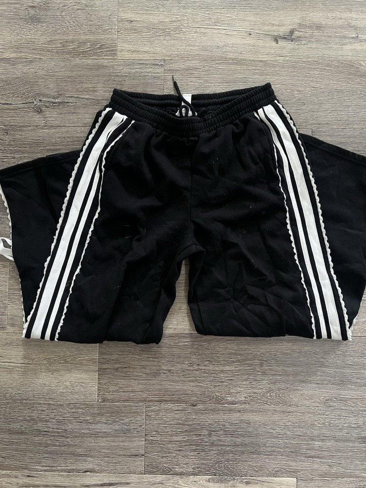 adidas Originals Men's Black Striped Sweatpants Size L Polyester Drawstring