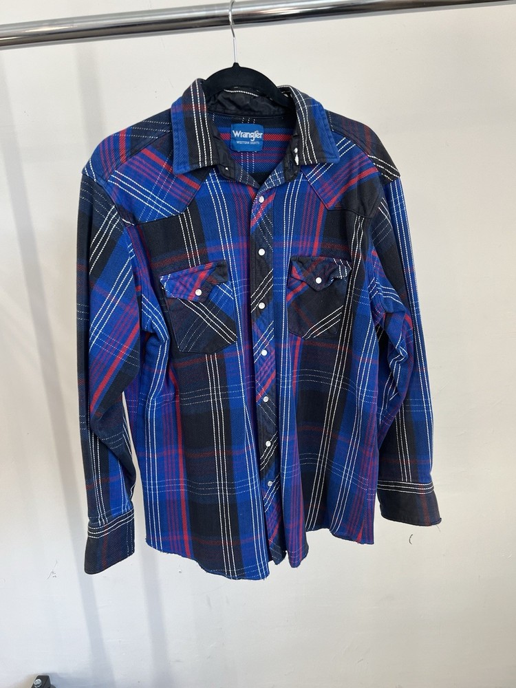 Vintage Wrangler Pearl Snap Western Shirt Xl Cowboy Ranch Vtg Retro